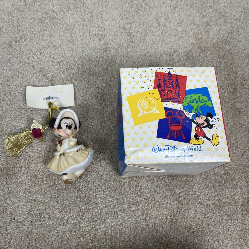 Disney Parks Victorian Minnie Mouse Ice Skating Porcelain Ornament W/ Box